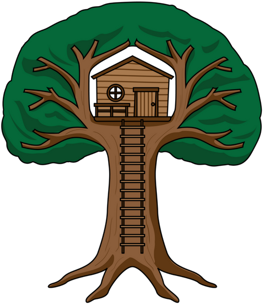 The Treehouse logo: a tree house with a ladder in a big green tree
